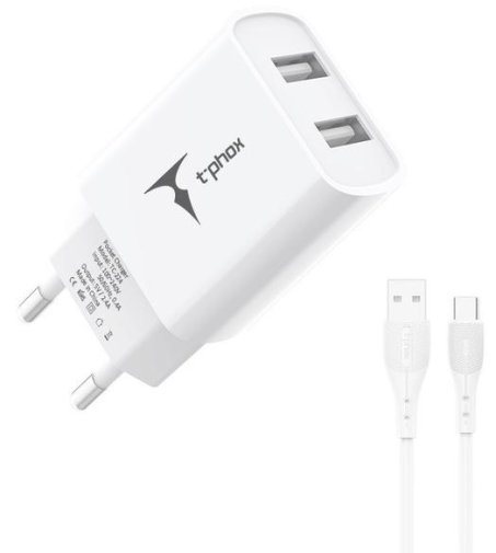 Зарядний пристрій T-PHOX TCC-224 White with Type-C cable (TCC-224 (W)+Type-C)