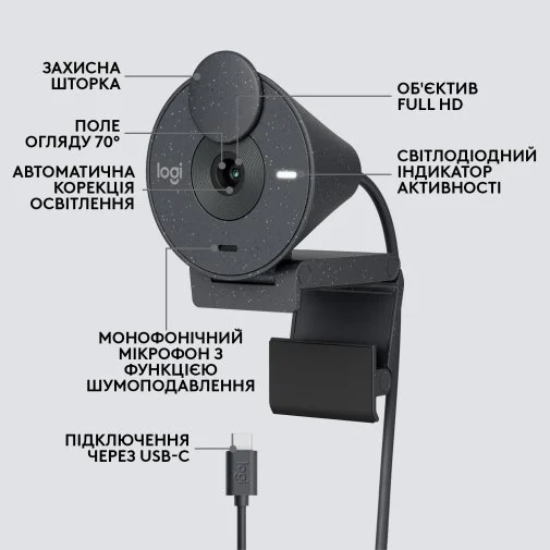 Фото: Web-камера Logitech Brio 300 Graphite (960-001436) № 27 | KTC