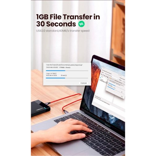 Кабель UGREEN US294 60W Type-C / Type-C 1m Red (60186)