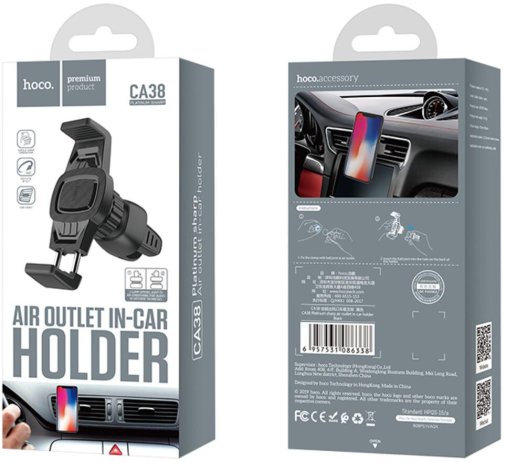 Кріплення для мобільного телефону Hoco CA38 Platinum sharp air outlet in-car holder Black (6957531086338)