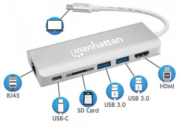 USB-хаб Manhattan 7in1 60W Silver (152075)