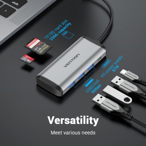 USB-хаб Vention 6in1 87W Grey (TGRHB)