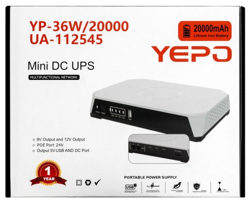 ДБЖ Yepo Mini DC-UPS 20000mAh 36W White/Black (6980229112545)