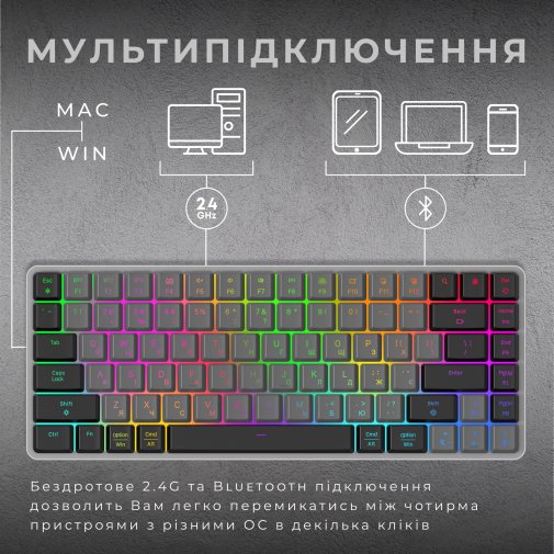 Клавіатура GamePro MK230R Red Switch Low Profile WL/BT/USB Dark Gray