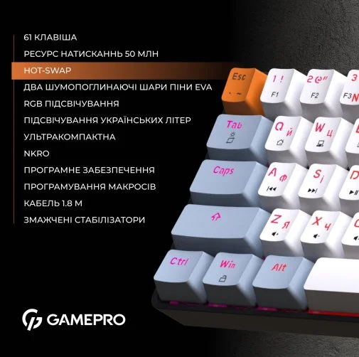Фото: Клавіатура GamePro MK130R RGB Black № 30 | KTC
