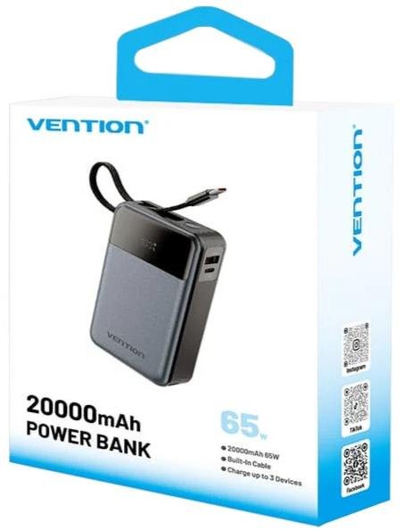  Батарея універсальна Vention 20000mAh 65W Black Built-in USB-C (FHYB0)