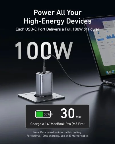 Фото: Зарядний пристрій Anker GaNPrime Charger GaN 100W Silver (A2688341) № 6 | KTC