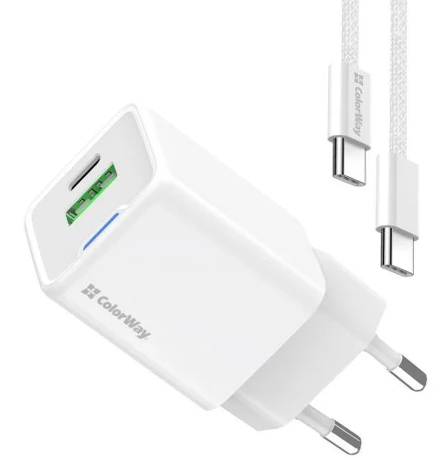 Фото: Зарядний пристрій ColorWay GaN Mini QC PD 35W White with Type-C / Type-C (CW-CHS055PDC-WT) № 17 | KTC