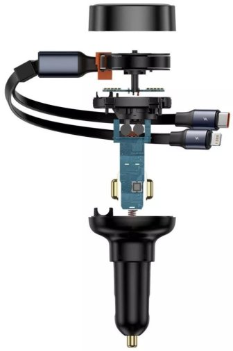 Автозарядка Baseus Enjoyment Pro Car Charger Type-C + Retractable C & iP Cable 60W black