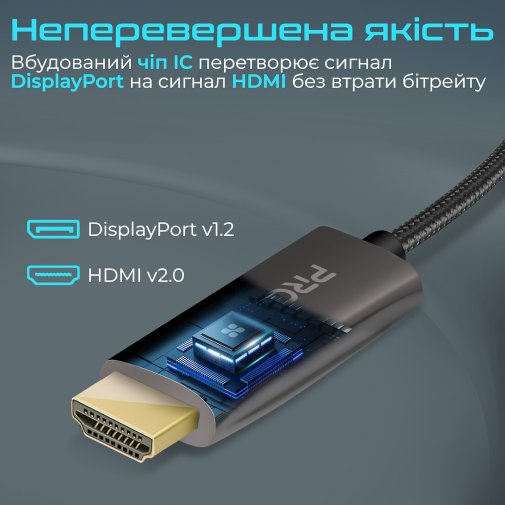 Кабель зєднувальний DisplayPort-HDMI Promate prolink-dp200.black