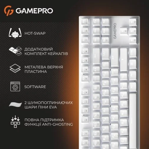 Фото: Клавіатура GamePro Genesis Joker MK124W Red Switches USB White № 38 | KTC