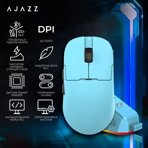 Фото: Миша Ajazz AJ159P MC WL/BT/USB Blue (AJ159P-MC-Blue) № 26 | KTC