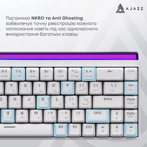Фото: Клавіатура Ajazz NK68 Red Switch USB White (NK68-R-W) № 27 | KTC