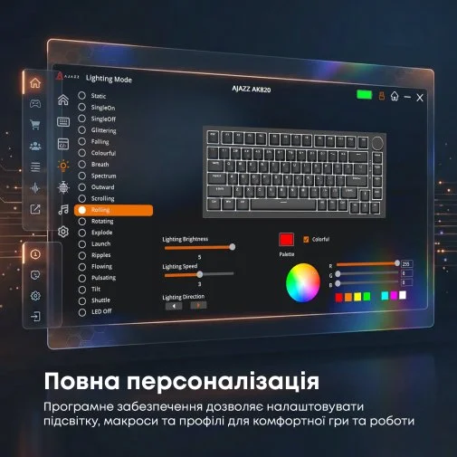 Фото: Клавіатура Ajazz AK820 Red Switch ENG/UKR USB Black (AK820-R-B) № 29 | KTC