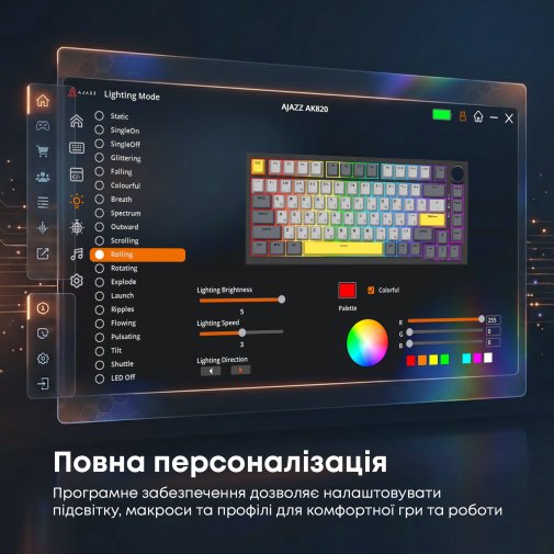 Клавіатура Ajazz AK820 Sea Salt Switch ENG/UKR USB Black (AK820-SS-BGY)