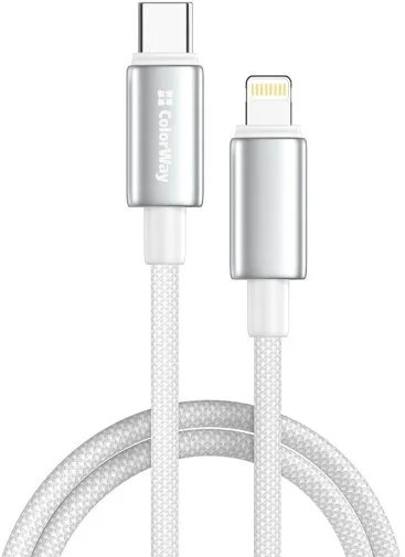 Фото: Кабель ColorWay zinc alloy braided 30W Type-C / Lightning 2m White (CW-CBPDCL099-WT) № 6 | KTC