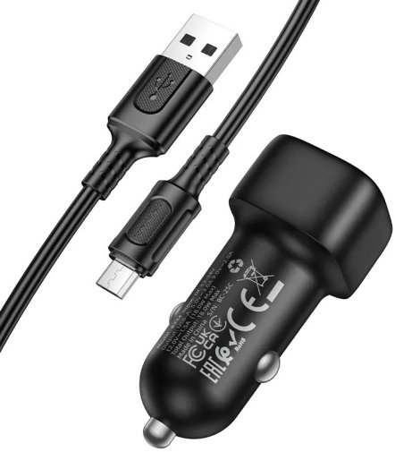 Автомобільний зарядний пристрій BOROFONE BZ34 Cloud 18W Black with AM/MicroB (6941991122279)