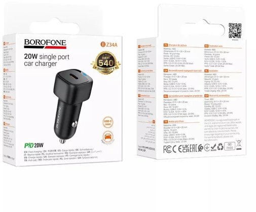 Автомобільний зарядний пристрій BOROFONE BZ34A Cloud PD 20W Black (6941991122316)