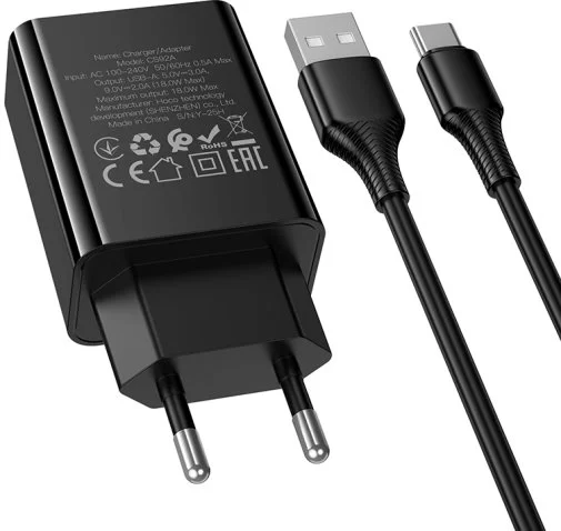 Фото: Зарядний пристрій Hoco CS92A Leader 18W Black with AM/Type-C (6942007671057) № 14 | KTC