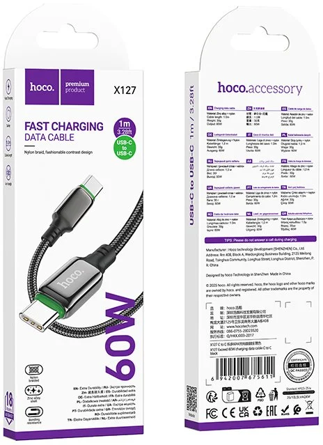 Фото: Кабель Hoco X127 Exceed 60W Type-C / Type-C 1m Black (6942007675611) № 17 | KTC