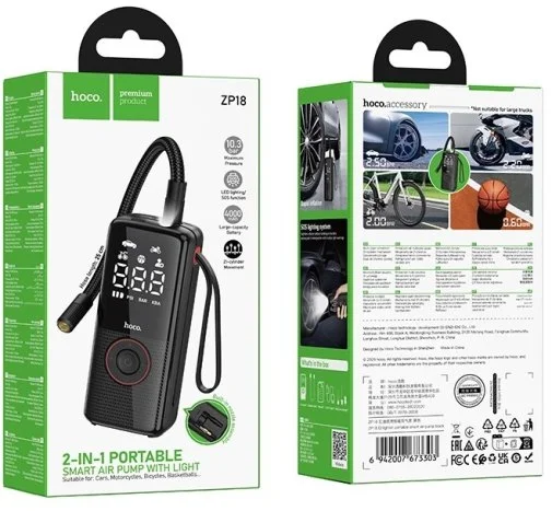 Фото: Компресор Hoco ZP18 Enlighten Portable Smart Air Pump Black (6942007673303) № 10 | KTC
