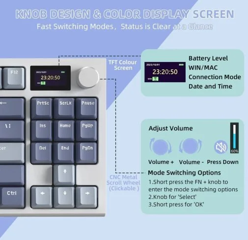 Фото: Клавіатура Attack Shark K86 Blue Whale Switch WL/BT/USB Moonlit Night (K86MN_AS) № 13 | KTC