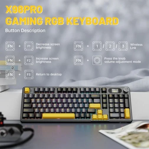 Фото: Клавіатура Attack Shark X98 Pro WL/BT/USB Star Black (X98PROSB_AS) № 19 | KTC
