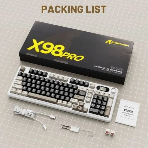 Фото: Клавіатура Attack Shark X98 Pro WL/BT/USB Cheese White (X98PROCW_AS) № 12 | KTC