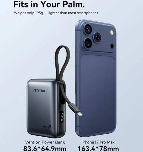 Фото: Батарея універсальна Vention FKMN0 10000mAh 45W Beige Built-in USB-C and Lightning № 12 | KTC
