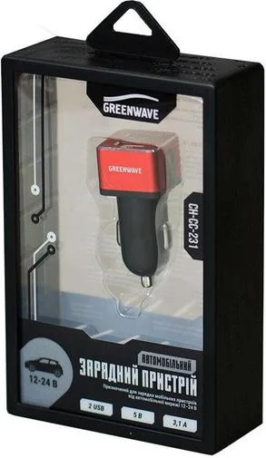 Фото: Автомобільний зарядний пристрій GREENWAVE CH-CC-231 2xUSB 3.1A чорний/червоний № 7 | KTC