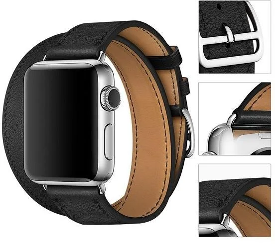 Фото: Ремінець HiC for Apple Watch 41/40/38mm - Hermes Leather Loop Band Black № 7 | KTC