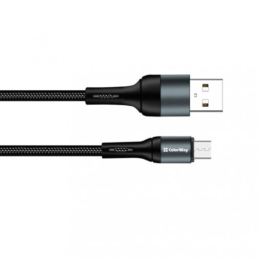 Кабель ColorWay Nylon 2.4A AM / Micro USB 1m Black (CW-CBUM045-BK)