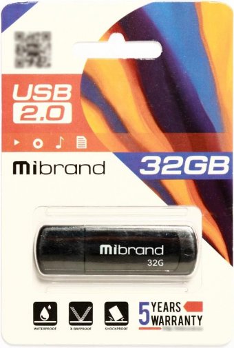 Флешка USB Mibrand Grizzly 32GB Black (MI2.0/GR32P3B)