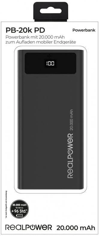 Фото: Батарея універсальна RealPower PB-20k PD 20000mAh Black № 9 | KTC