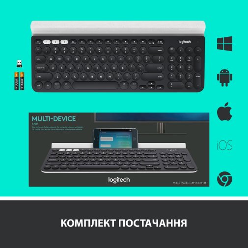 Клавіатура Logitech K780 Multi-Device Wireless Us/Ukr Dark grey/Speckled White (920-008042)