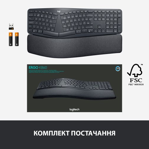 Клавіатура Logitech Ergo K860 Wireless Us/Ukr Graphite (920-010108)