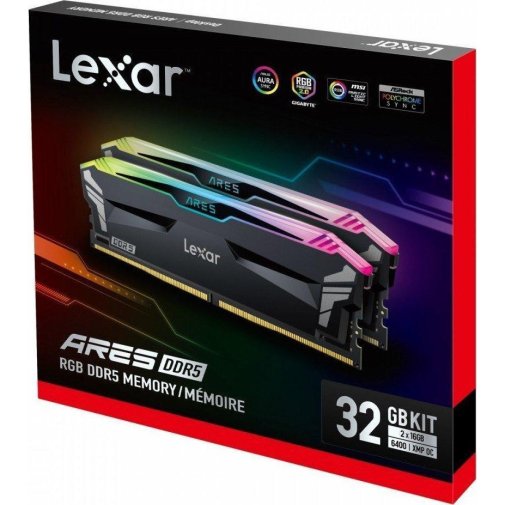 Оперативна пам’ять Lexar Ares RGB Black DDR5 2x16GB (LD5EU016G-R6400GDLA)
