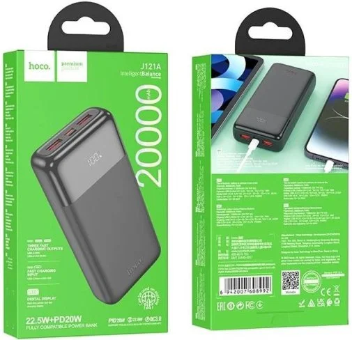 Фото: Батарея універсальна Hoco J121A Fast 20000mAh 22.5W Black № 10 | KTC