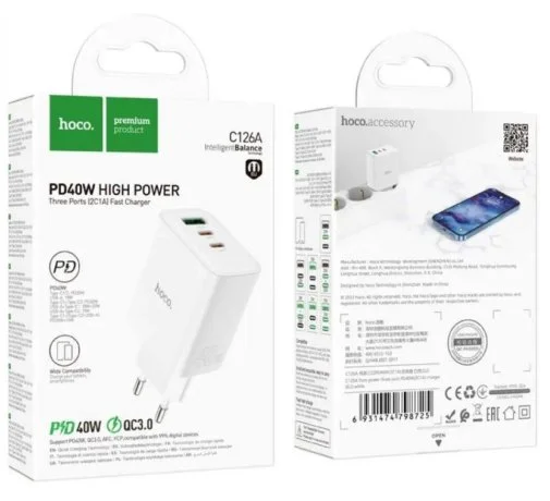Фото: Зарядний пристрій Hoco C126A Pure 40W White (6931474798725) № 10 | KTC