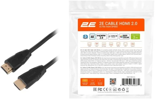Фото: Кабель 2E Slim High Speed Aluminum v2.0 HDMI / HDMI 2m Black (2EW-1082-2M) № 6 | KTC