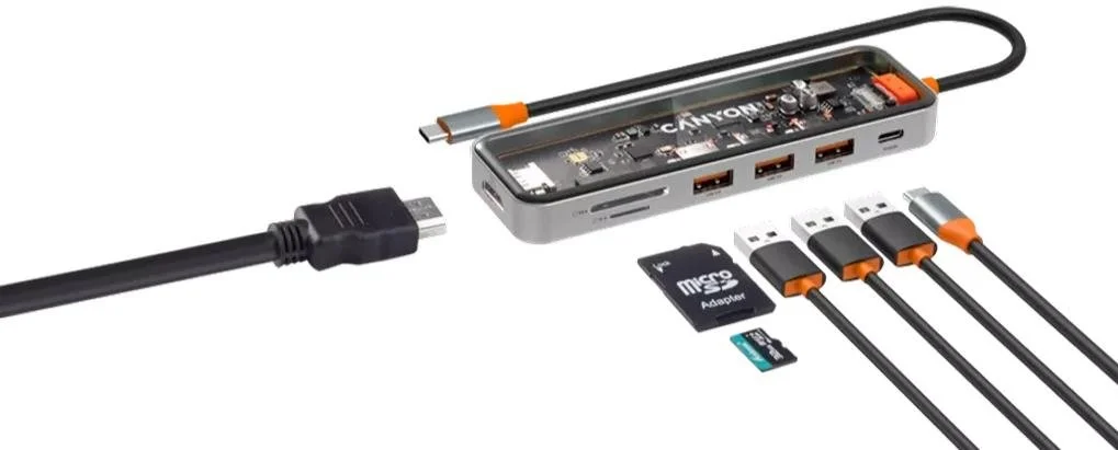 Фото: USB-хаб Canyon 7in1 DS-13 Transparent Space Grey (CNS-TDS13) № 6 | KTC
