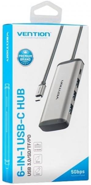 USB-хаб Vention 6in1 87W Grey (TGRHB)