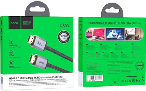 Кабель Hoco US03 v2.0 HDMI / HDMI 2m Black (6931474777287)