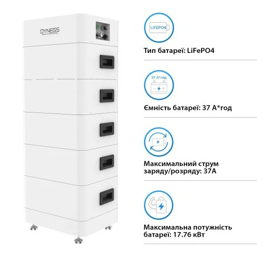 Фото: Система зберігання енергії Dyness Tower T17 LiFePO4 5xHV9637 480V 37Ah 17.76kWh BMS № 7 | KTC