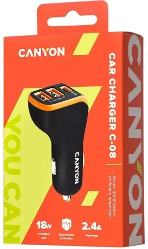 Фото: Автомобільний зарядний пристрій Canyon C-08 Black/Orange (CNE-CCA08BO) № 7 | KTC