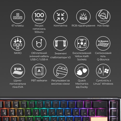 Клавіатура Ducky One 3 SF Cherry MX Brown RGB ENG/UKR Black (DKON2167ST-BUAPXCLAWSC1)