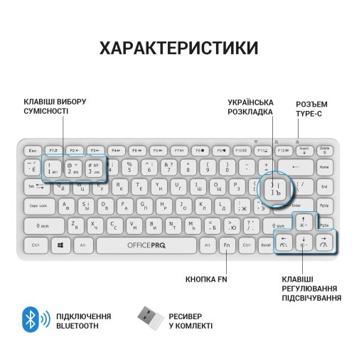 Клавіатура OfficePro SK790W Wireless White