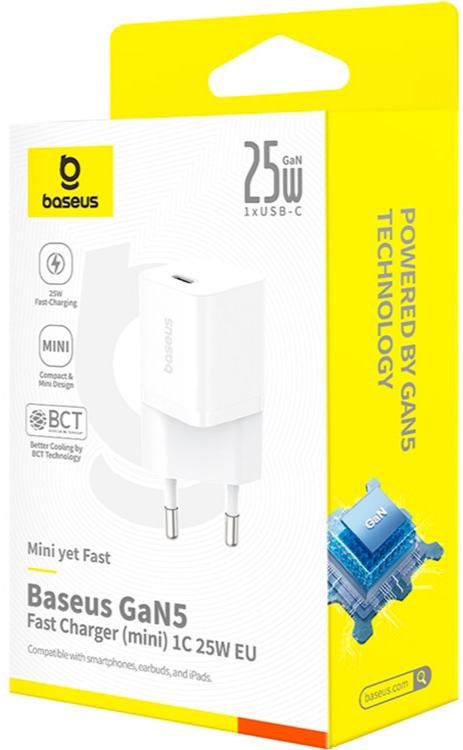 Зарядний пристрій Baseus GaN5 Fast Charger mini 1C 25W Moon White (P10110909213-00)