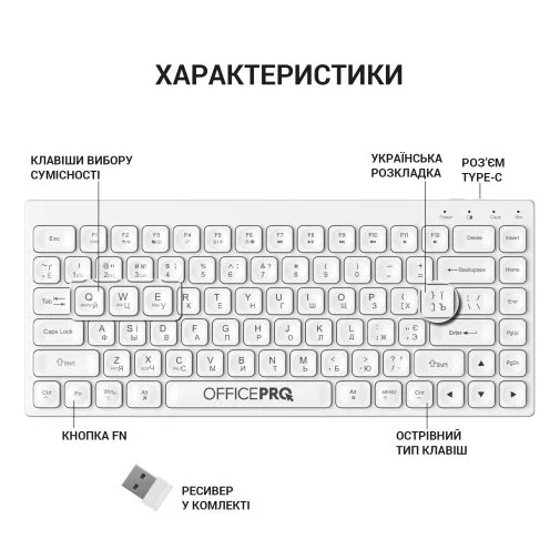 Фото: Клавіатура OfficePro SK955W Wireless White № 23 | KTC