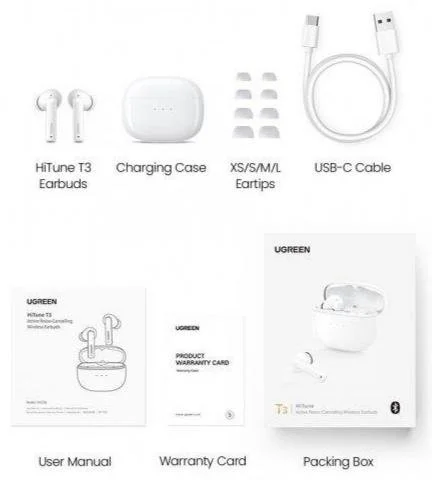 Фото: Навушники UGREEN WS106 HiTune T3 Active Noise-Cancelling Earbuds White (WS106/90206) № 6 | KTC